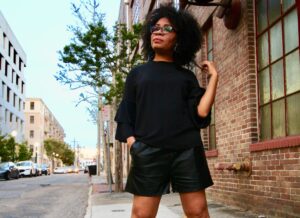 vegan leather shorts outfit